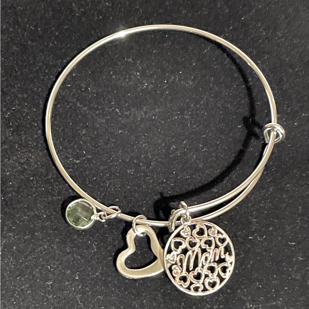 Peridot and Mom Charm Bracelet Silver